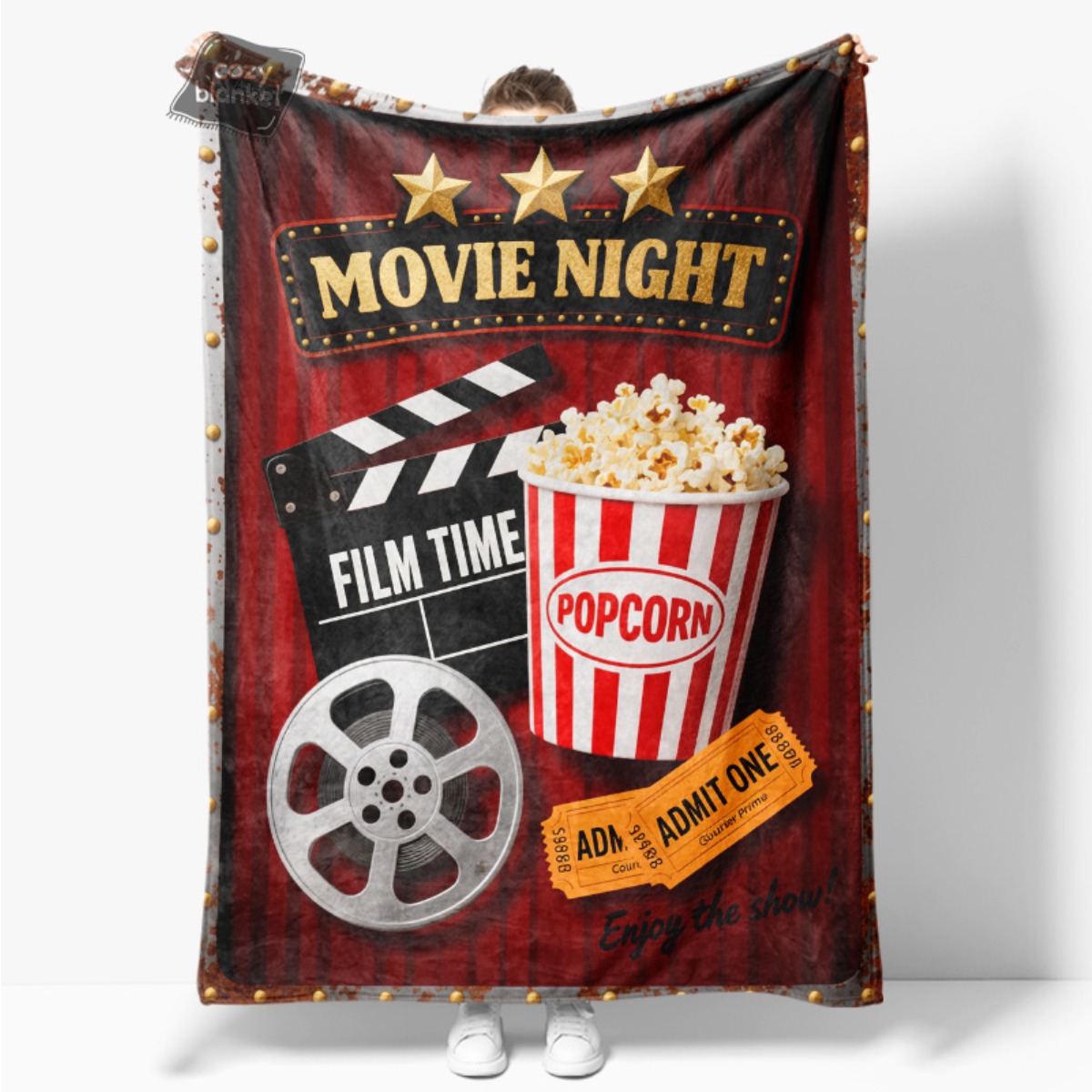Home Cinema Tickets - Retro Kino-Filmnacht-Decke Klassische Popcorn-Filmkarten-Flanelldecke Perfektes Geschenk