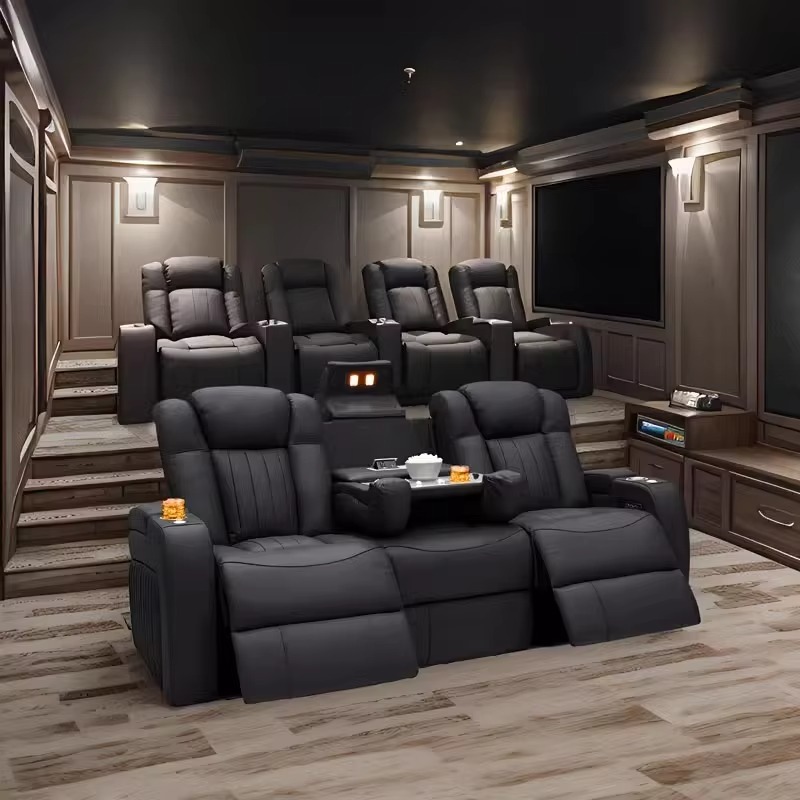 Home Cinema Chairs - Leder-Relaxsofa-Sets Elektrischer Relaxsessel Heimkino-Sofa-Set Kinosessel Schwarze