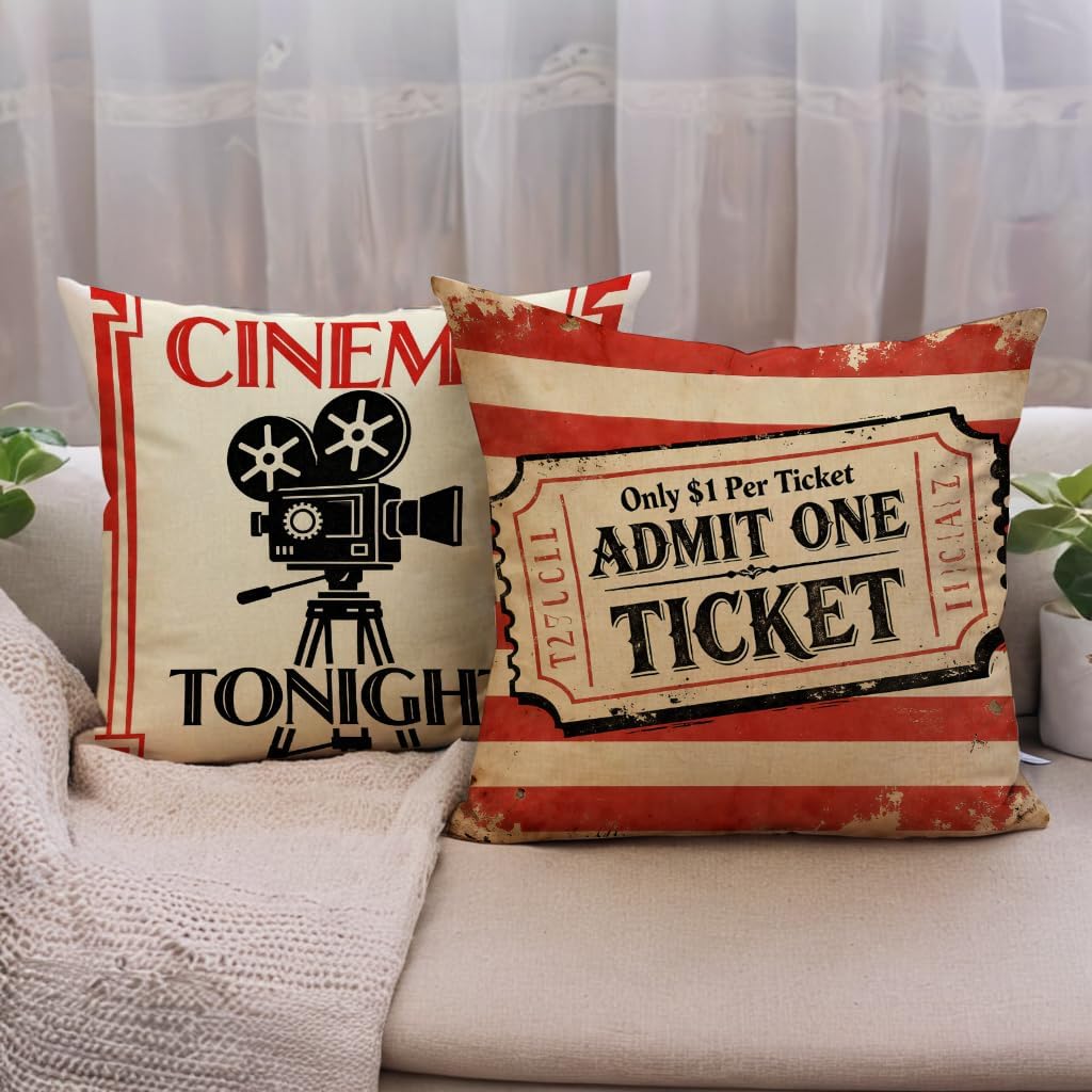 4 Stück Vintage-Kino-Kissenbez – Home Cinema Tickets Bewertung und Preis